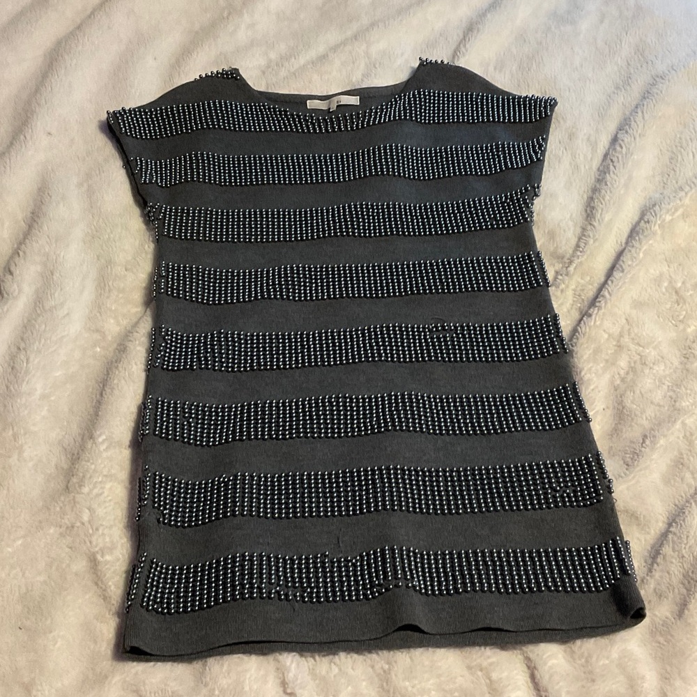 3.1 Phillip Lim Gray Knit Mini Dress with Black Beaded Stripes